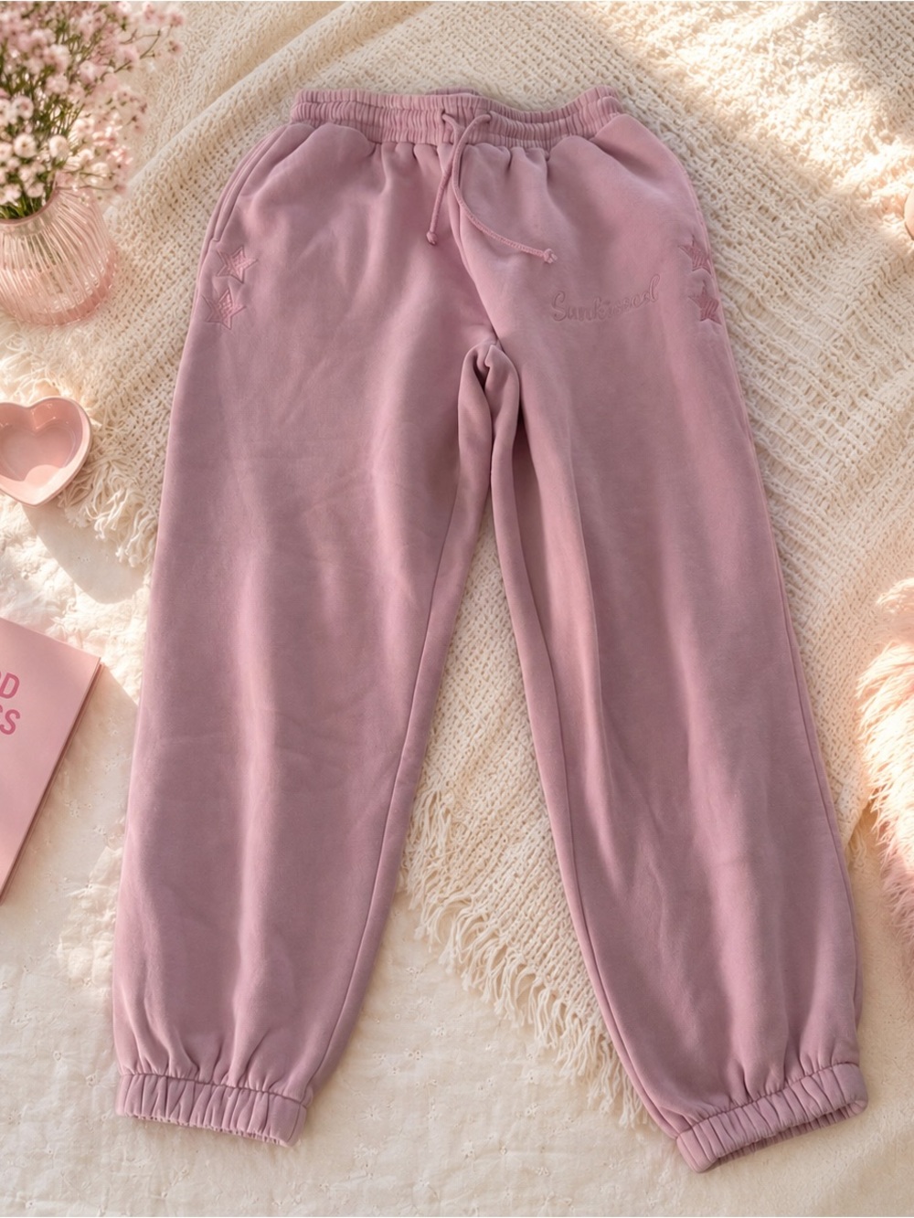 Women’s new without tags Pink Star Embroidered Jogger Sweatpants